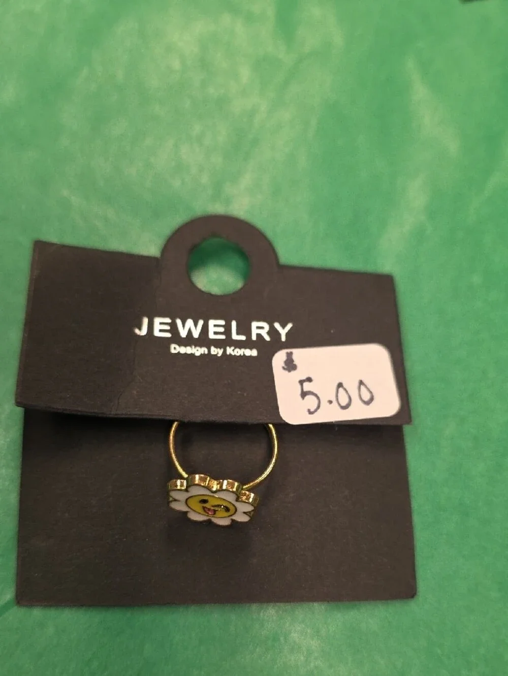 Smiley Daisy Enamel Ring - White & Yellow